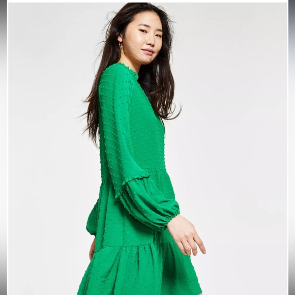 Cece Long Sleeve V-Neck Ruffled Clip-Dot Dress - Picture 4 of 4